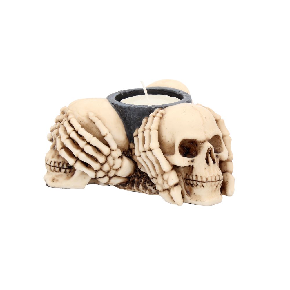 Three Wise Skulls Tealight Holder 11cm