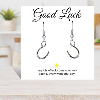 Horseshoe Charm Earrings with Good Luck Message Card