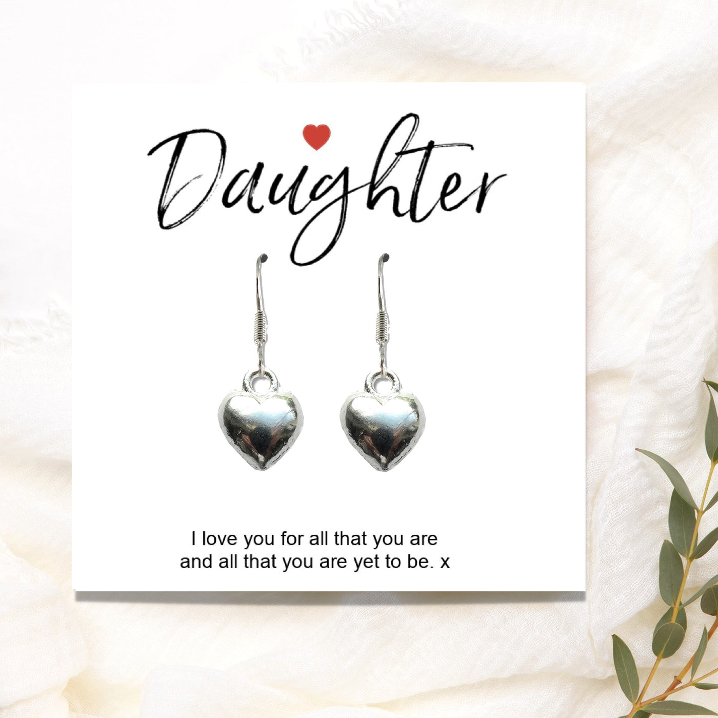 Daughter Gift Card with Heart Earrings