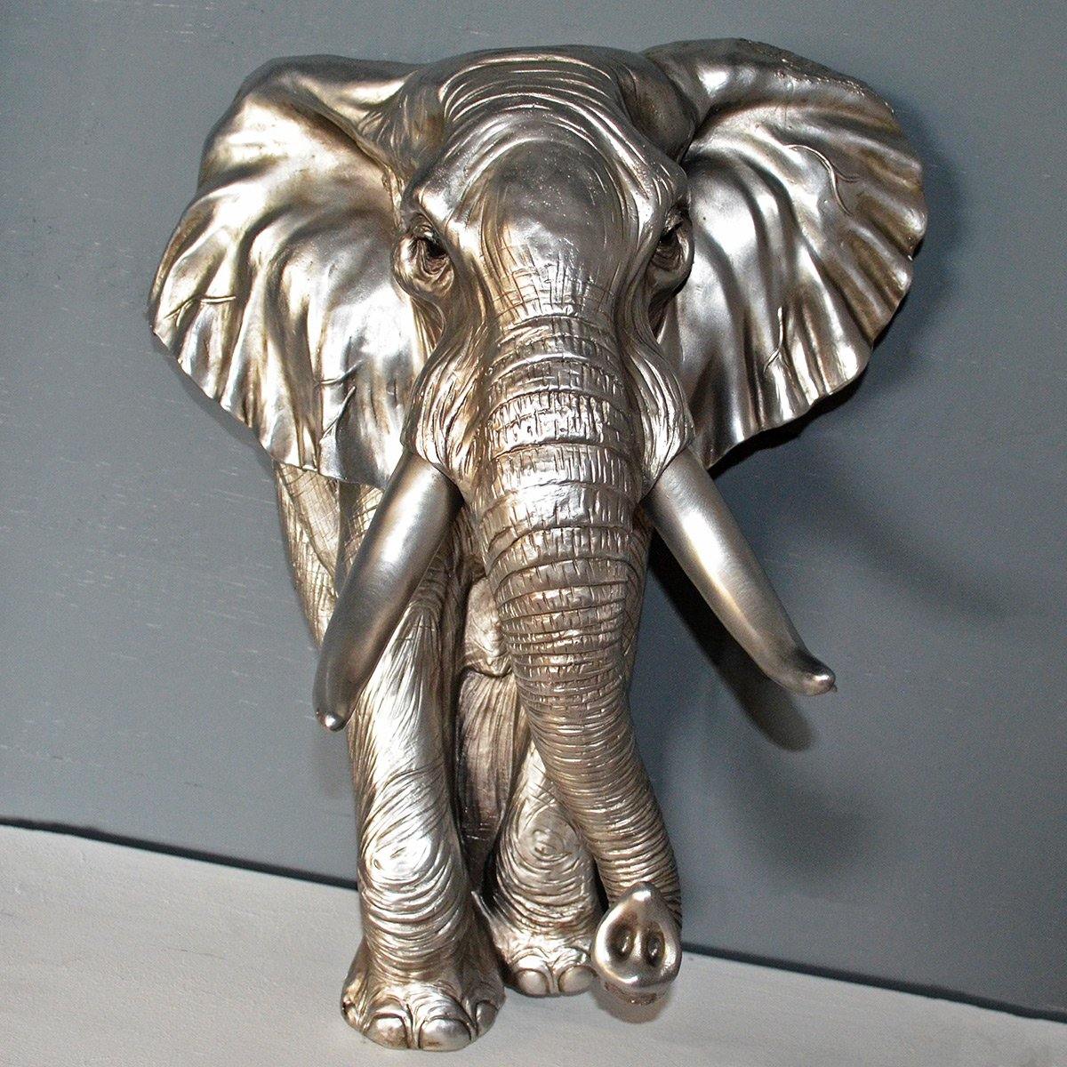 Large Antique Silver Hanging Elephant Wall Art - TwoBeeps.co.uk