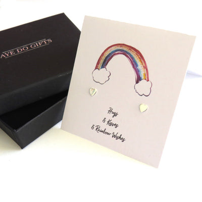 Heart Stud Earrings on Hugs & Kisses Rainbow Card