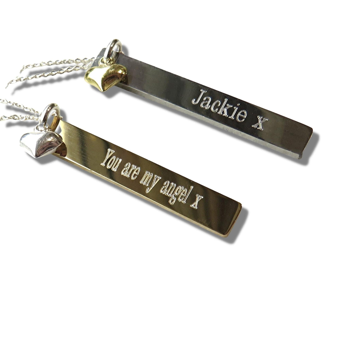 Personalised Thin Bar Necklace &  Mini Heart Charm