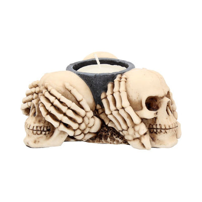 Three Wise Skulls Tealight Holder 11cm