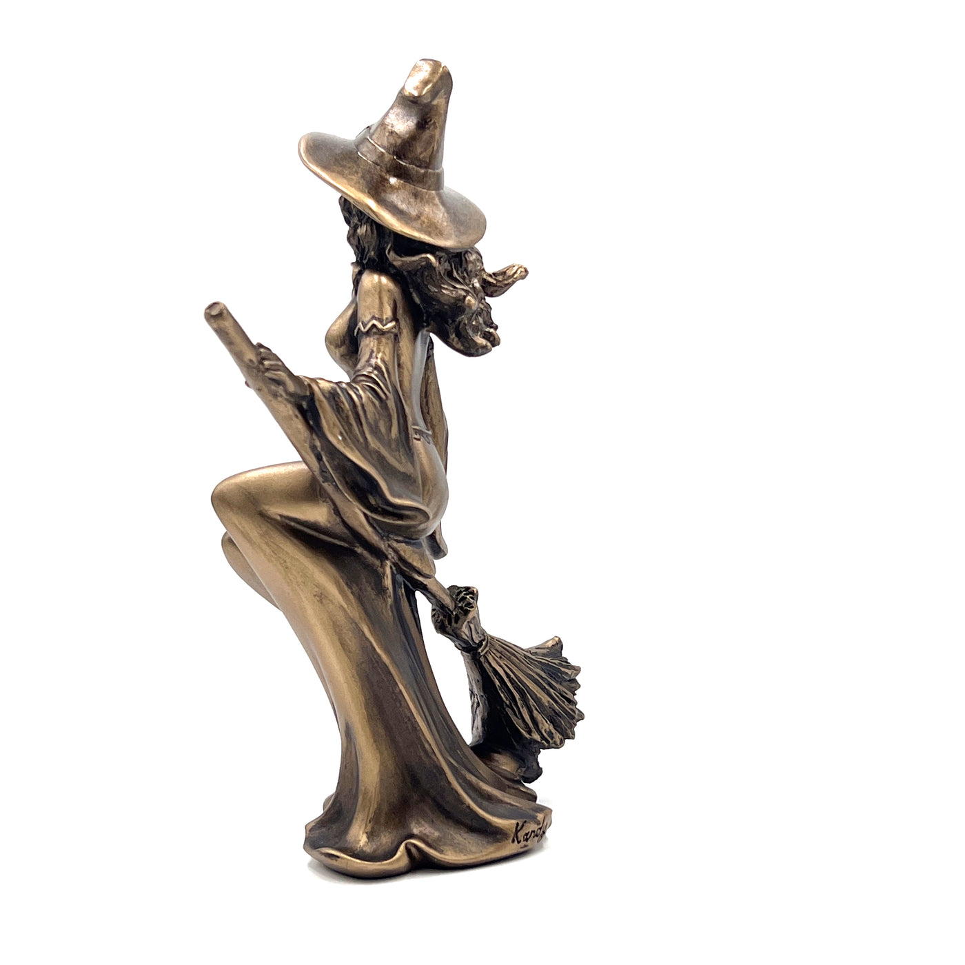 Witch Riding Broom Cold Cast Bronze Ornament