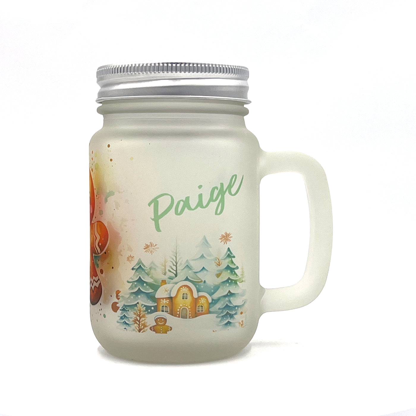 Personalised Gingerbread Man Frosted Glass Mason Jar