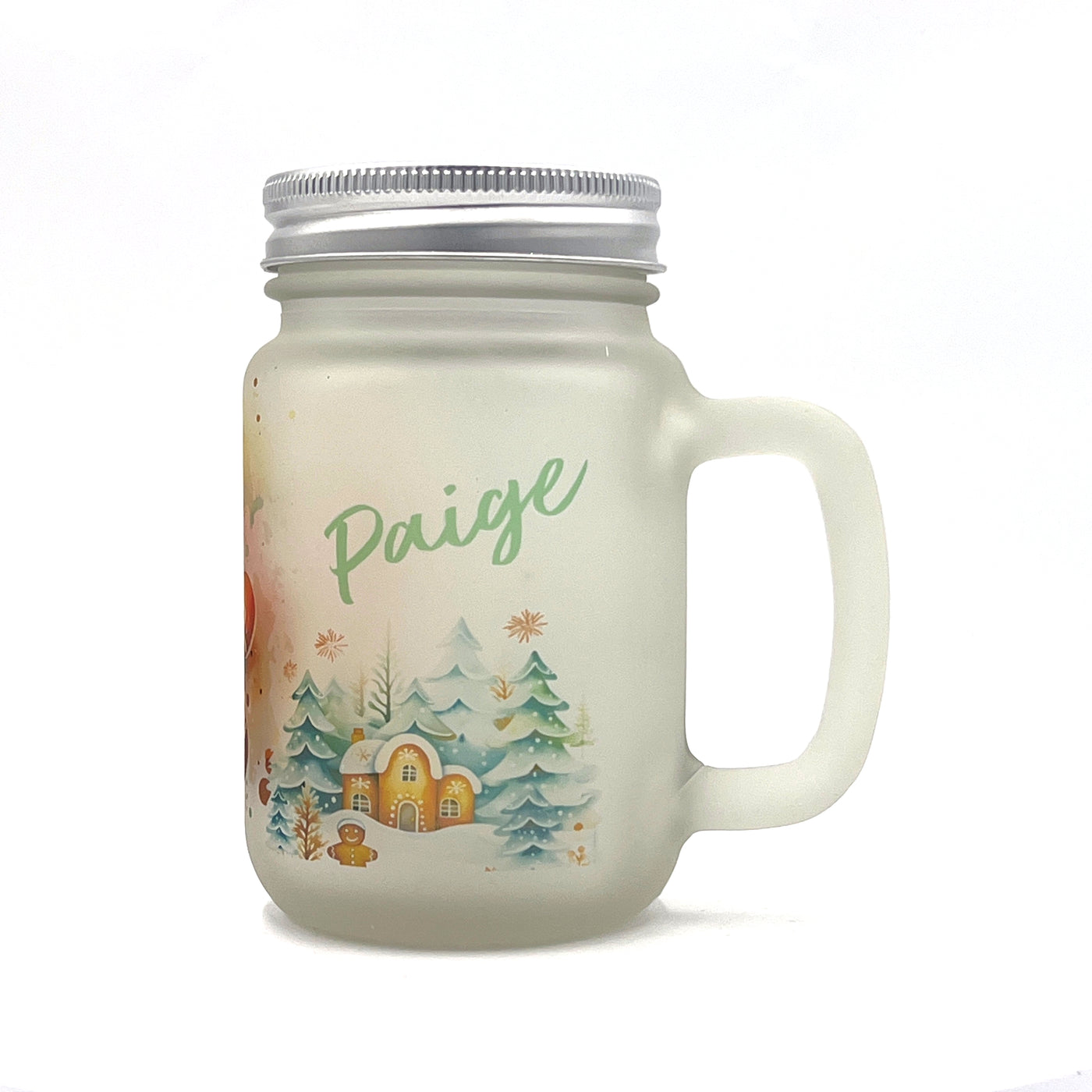 Personalised Gingerbread Man Frosted Glass Mason Jar