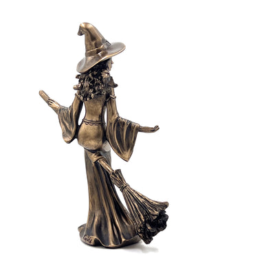Witch Riding Broom Cold Cast Bronze Ornament