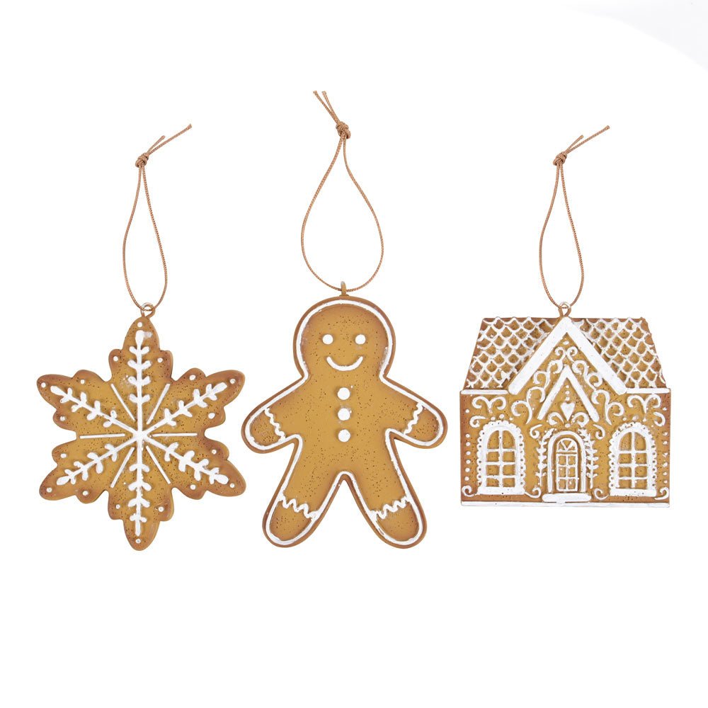 Set of 3 Hanging Gingerbread Christmas Ornament Decorations
