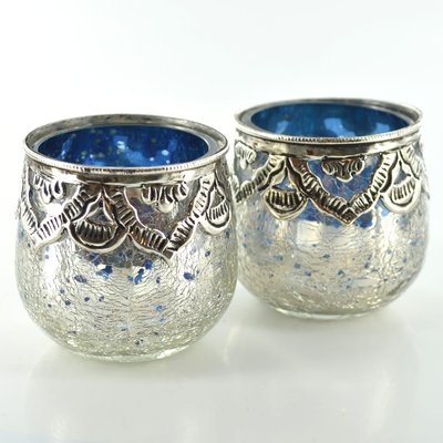 Handmade Blue Votive Tealight Candle Holders - Pair