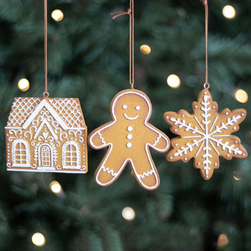 Set of 3 Hanging Gingerbread Christmas Ornament Decorations