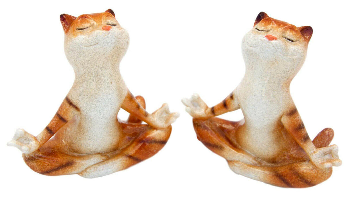 Pair of Ceramic Ginger Yoga Cats