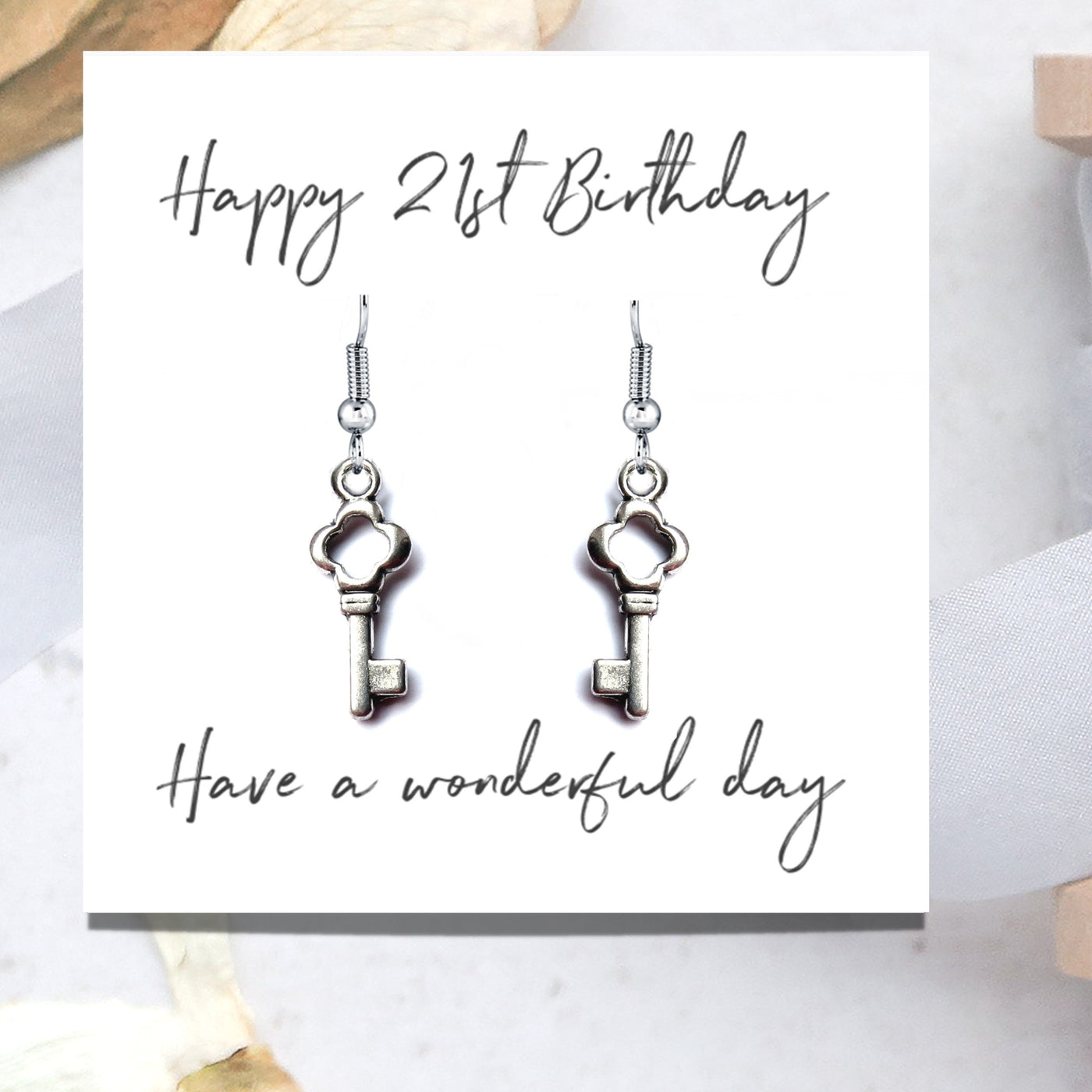 Happy 21st Birthday Earrings & Message Card