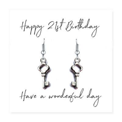 Happy 21st Birthday Earrings & Message Card