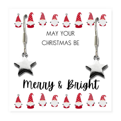 Silver Star Earrings - May Your Christmas Be Card Gift