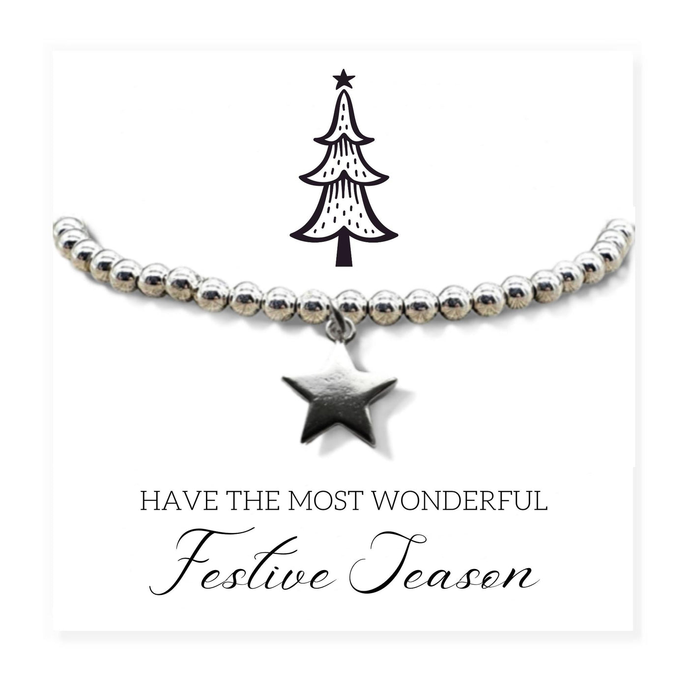 Silver Star Beaded Bracelet - Festive Season Card Gift