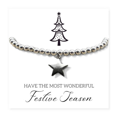 Silver Star Beaded Bracelet - Festive Season Card Gift