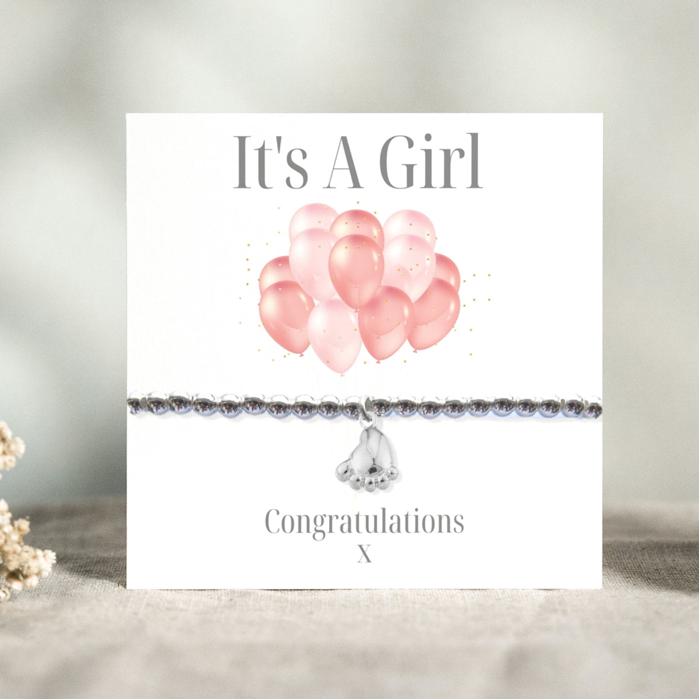 It's A Girl Balloon Gift Card-Bracelet-Necklace-Earrings