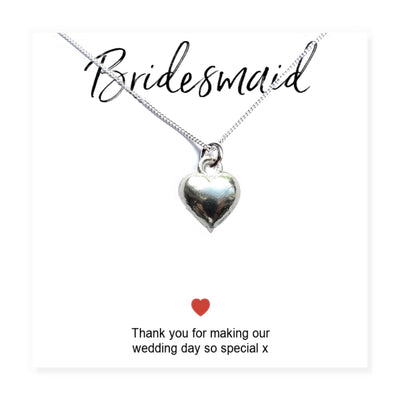 Bridesmaids Heart Necklace & Thank You Gift Card