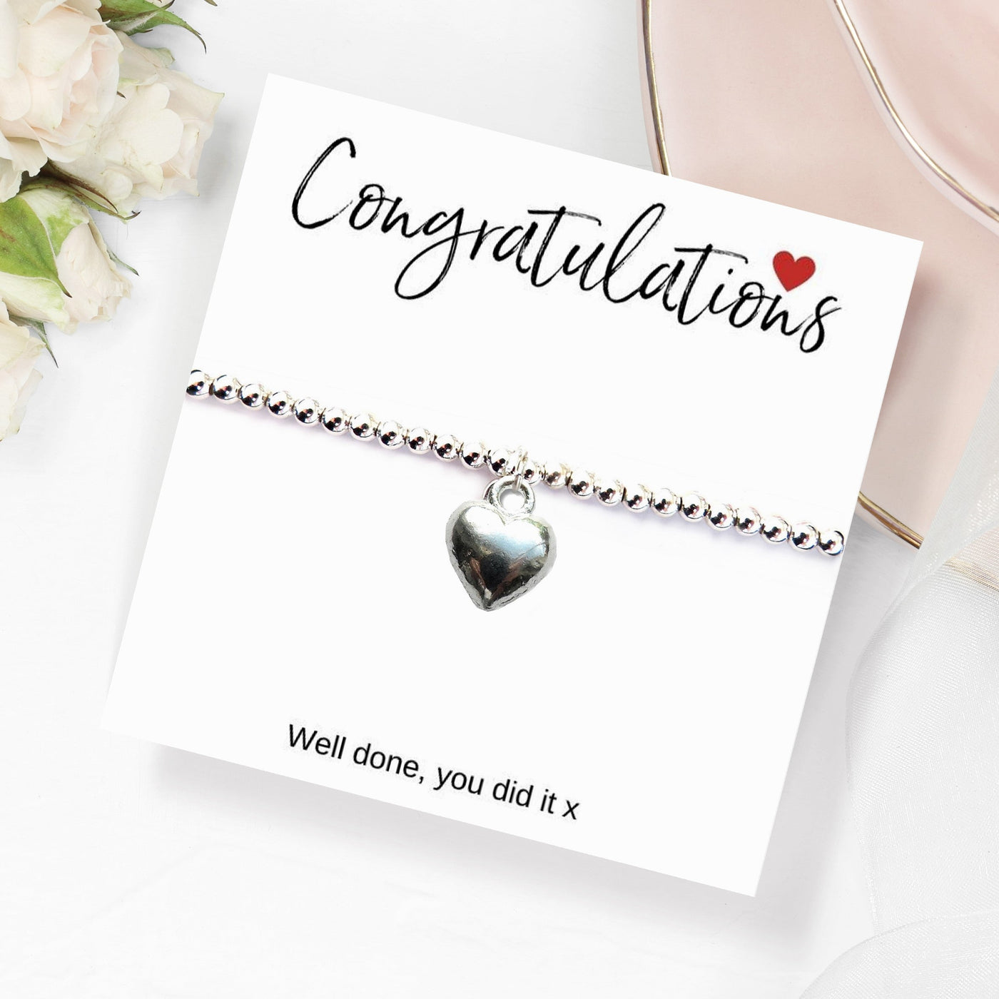 Congratulations Heart Charm Bracelet & Card
