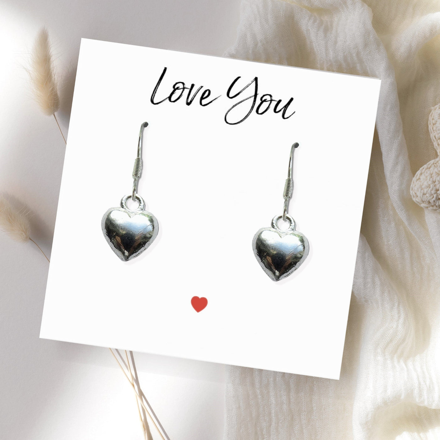Heart Earrings &  Love You Message Card