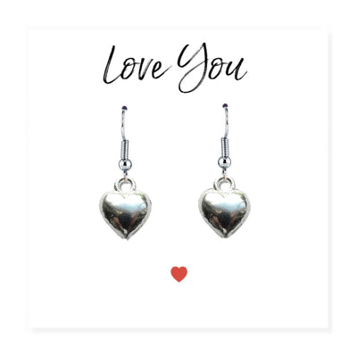 Heart Earrings &  Love You Message Card