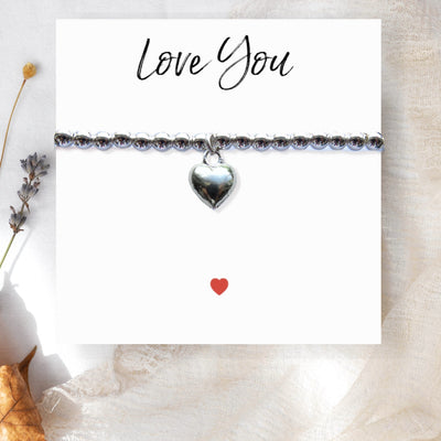 Love You Heart Stretch Beaded Bracelet & Message Card