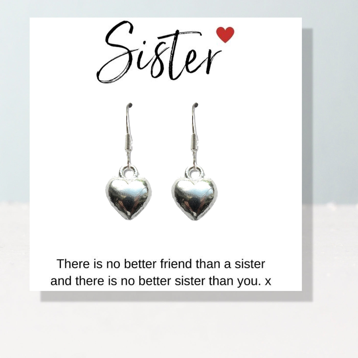 Heart Earrings &  Sister Gift Card