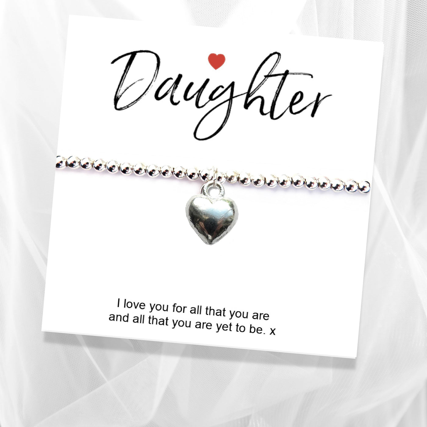 Daughter Gift Card with Heart Charm Bracelet