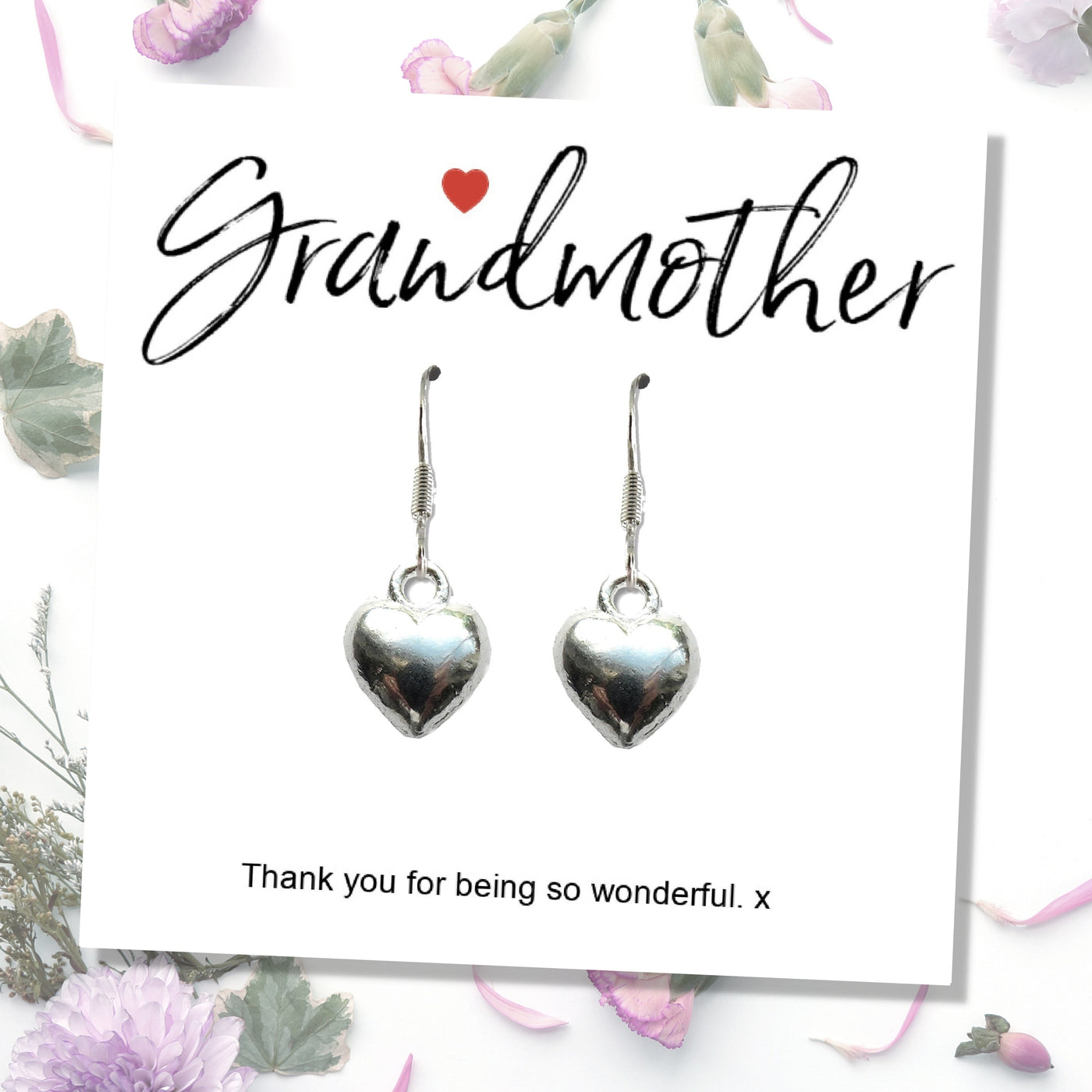 Grandmother Message Card with Heart Earrings