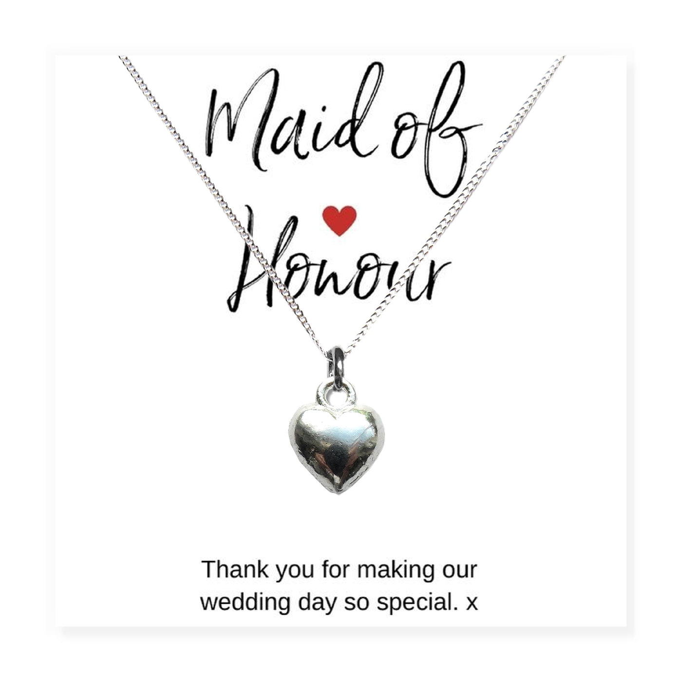 Maid of Honour Heart Necklace & Thank You Card