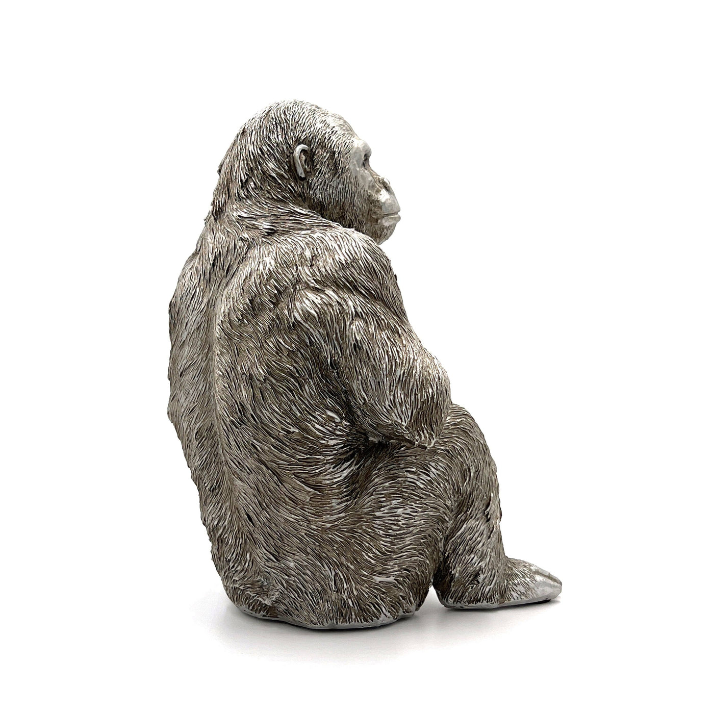 Antique Silver Large Sitting Gorilla Ornament - TwoBeeps.co.uk