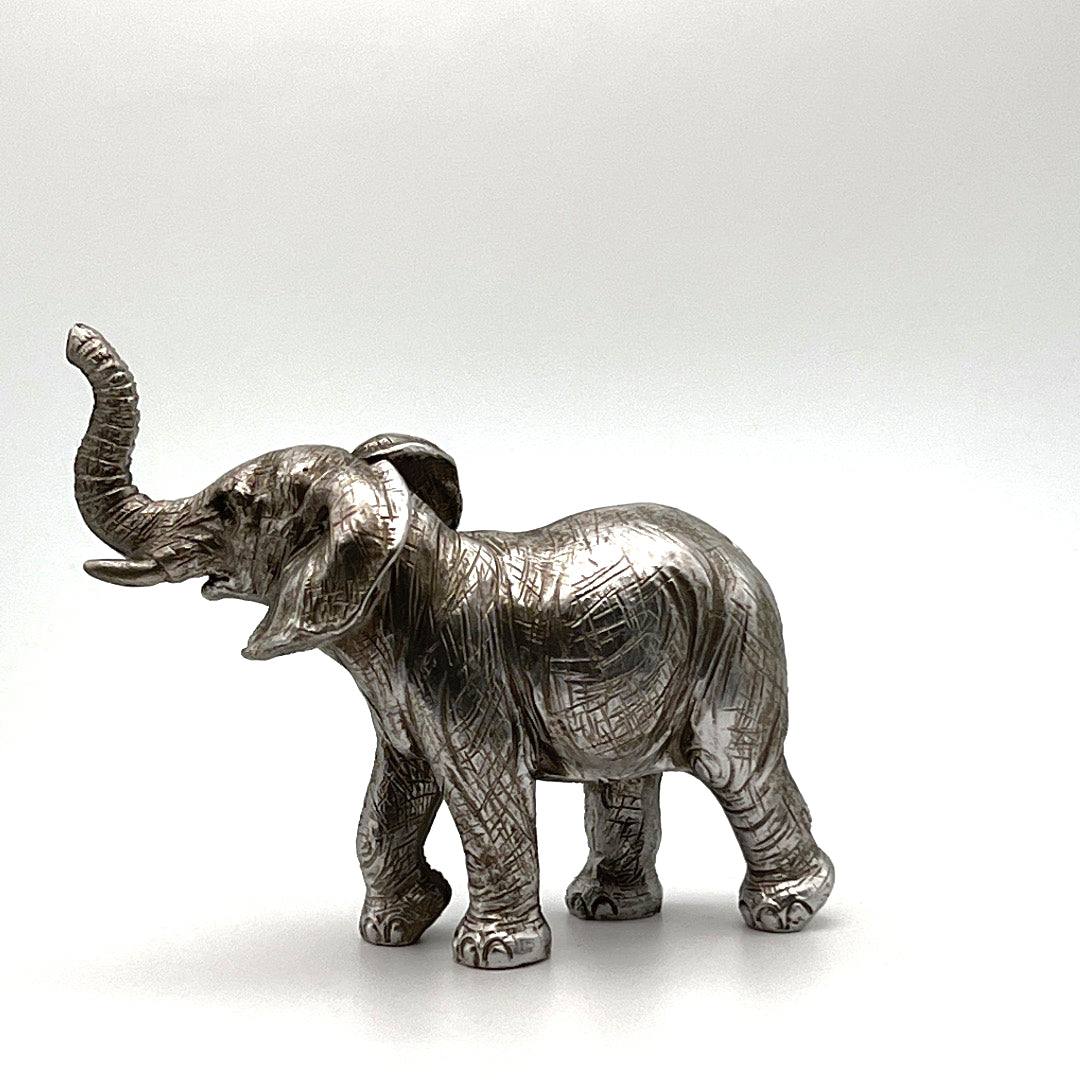Elephant Standing Silver Resin Ornament - 13cm - TwoBeeps.co.uk