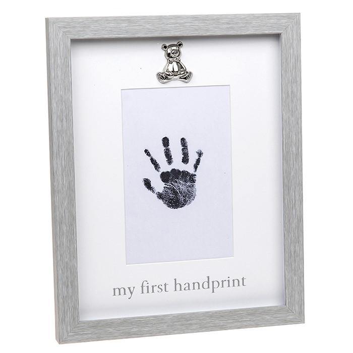 My First Handprint Baby Photo Frame with Silver Teddy Bear - TwoBeeps.co.uk
