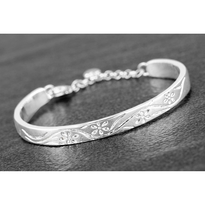 Equilibrium Laser Cut Silver Plated Christening Bangle