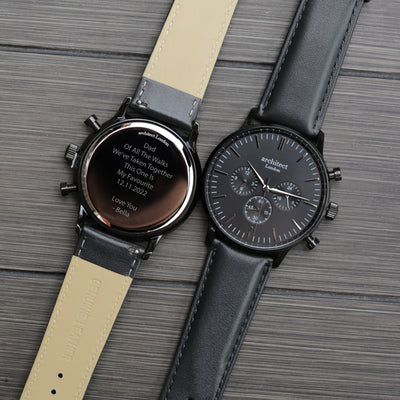 Mens Architect Motivator Watch In Black With Black Strap - Modern Font Engraving
