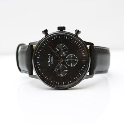 Handwriting Engraving - Mens Architect Motivator Watch in Black with Black Leather Strap