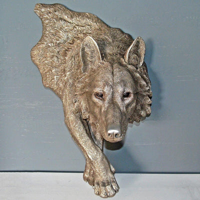 Large Antique Silver Hanging Wolf Wall Art - TwoBeeps.co.uk