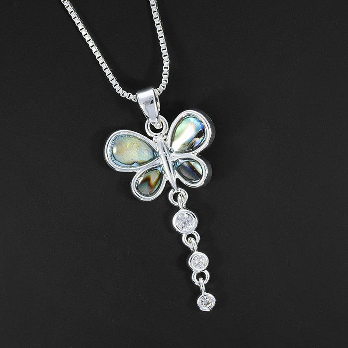 Paua Shell Butterlfy Trail Silver Plated Necklace