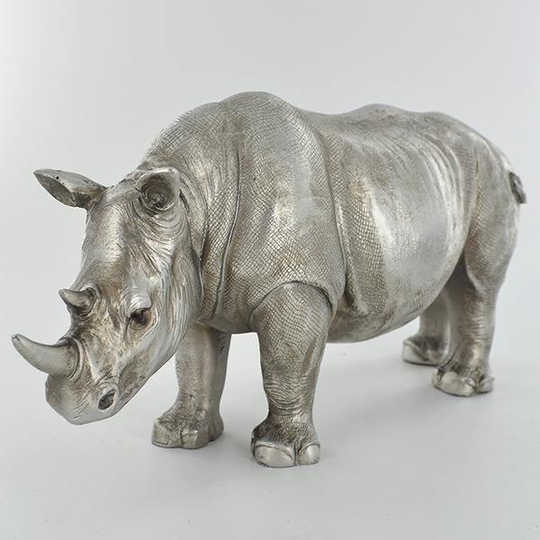 Antique Silver Rhinoceros Sculpture Ornament - TwoBeeps.co.uk
