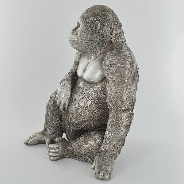 Antique Silver Large Sitting Gorilla Ornament - TwoBeeps.co.uk