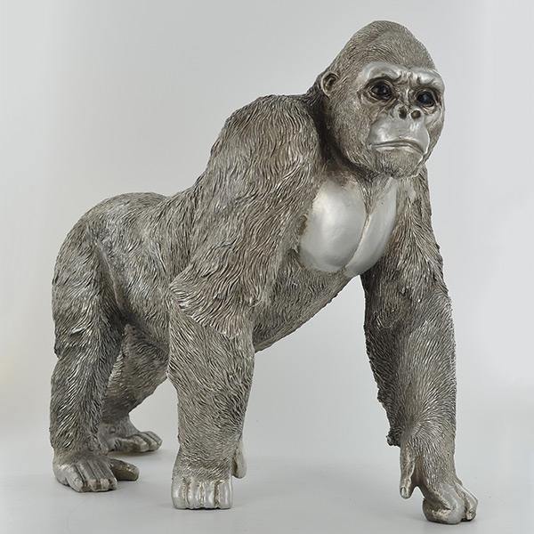 Antique Silver Large Standing Gorilla Ornament - TwoBeeps.co.uk
