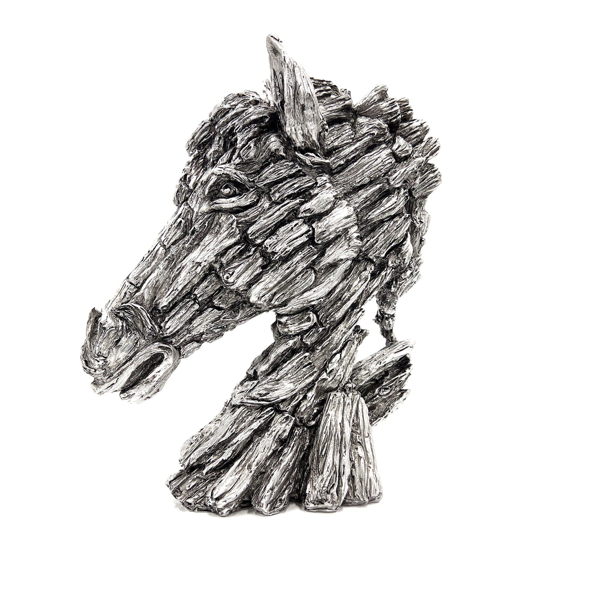 Silver Horse Head Driftwood Style Equestrian Ornament