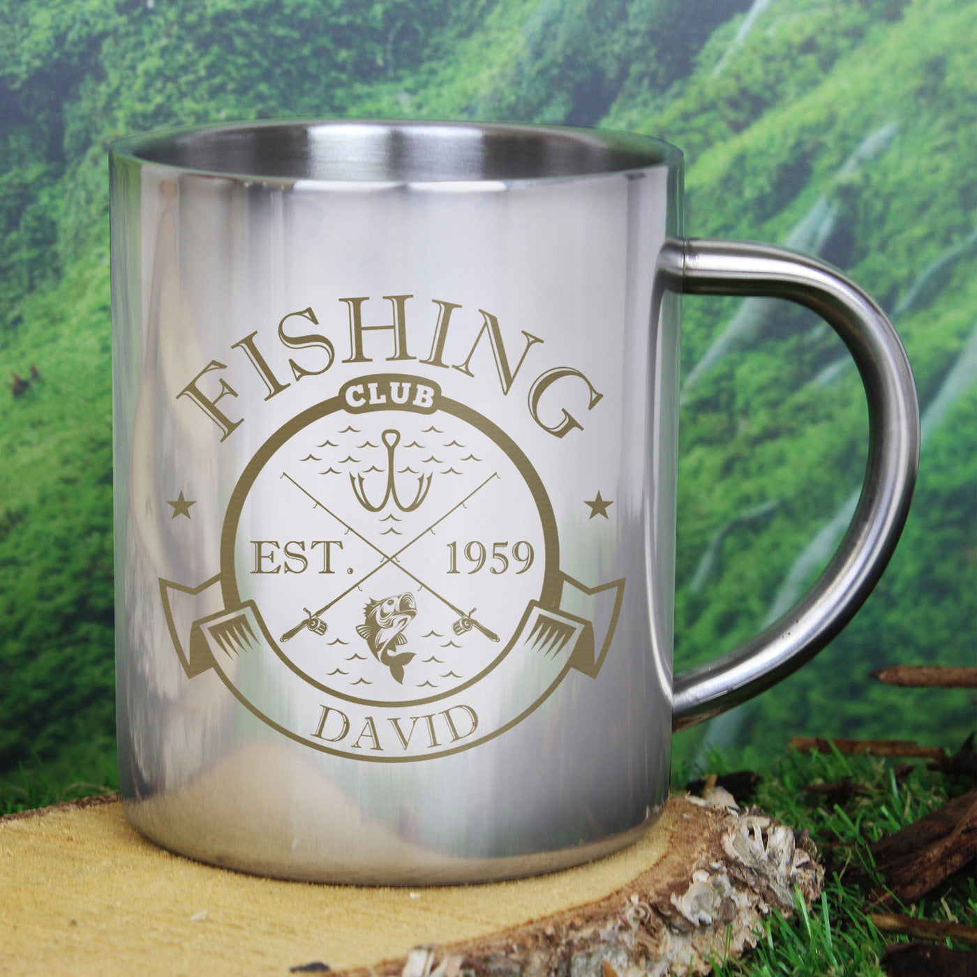 Personalised Fishing Club Stainless Steel Mug - TwoBeeps.co.uk