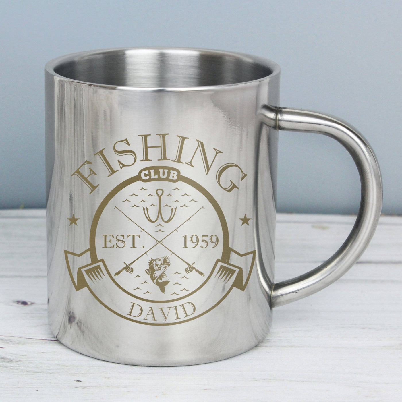 Personalised Fishing Club Stainless Steel Mug - TwoBeeps.co.uk