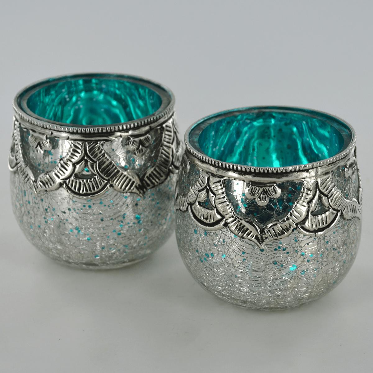 Handmade Turquoise Votive Tealight Candle Holders - Pair - TwoBeeps.co.uk