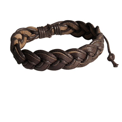 Men's Brown Pleated Leather Bracelet