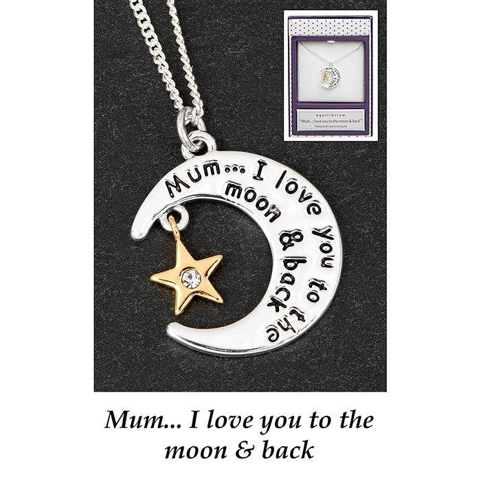 Equilibrium Silver Plated Moon Star Message Necklace Mum - TwoBeeps.co.uk