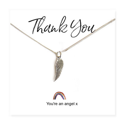 Angel Wing Necklace on Rainbow Thank You Gift Card