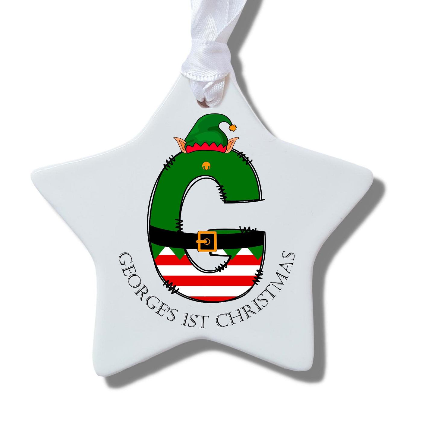 Personalised Christmas Elf Letter Ceramic Decoration
