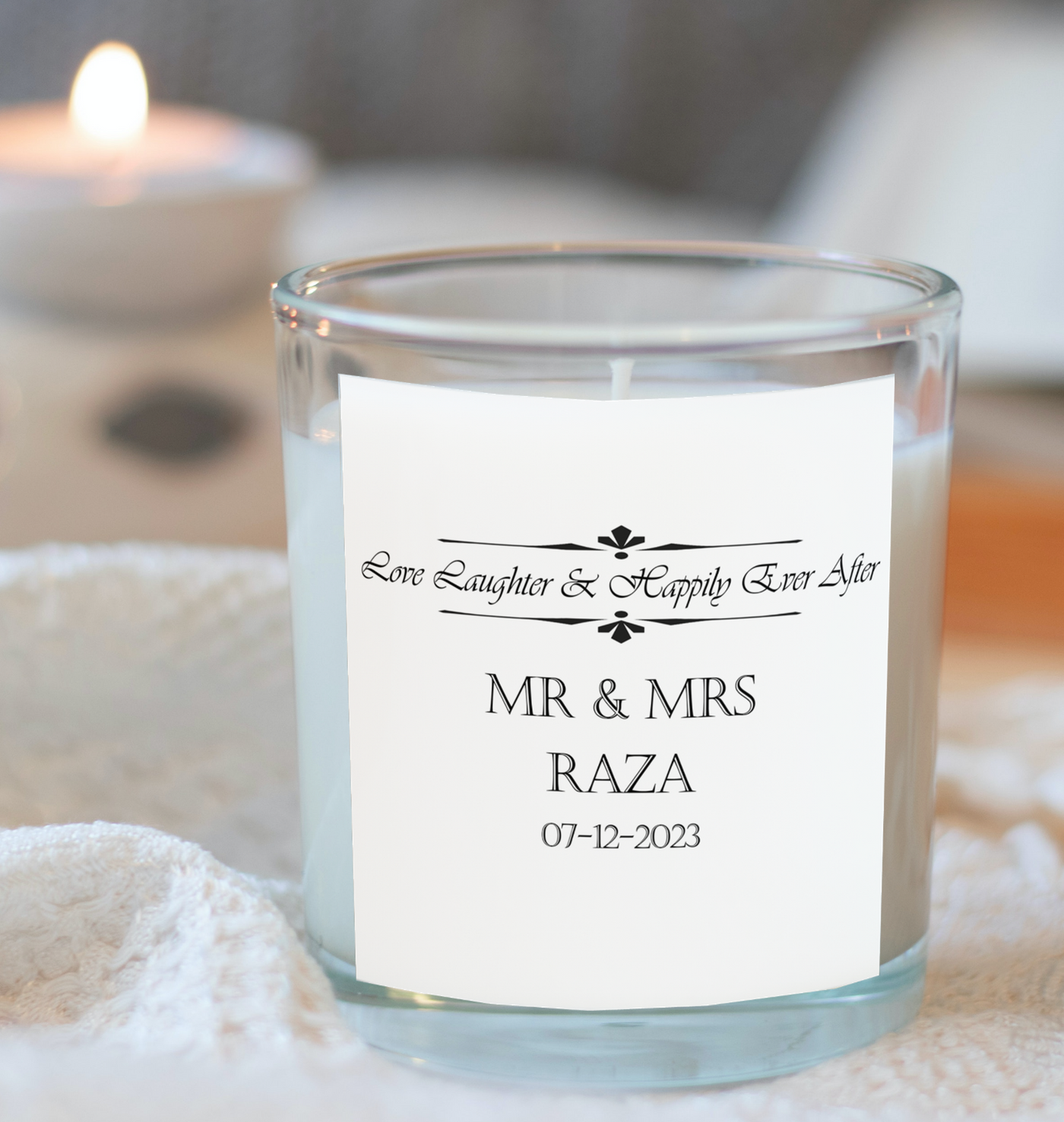 Personalised Love Laughter Wedding Candle